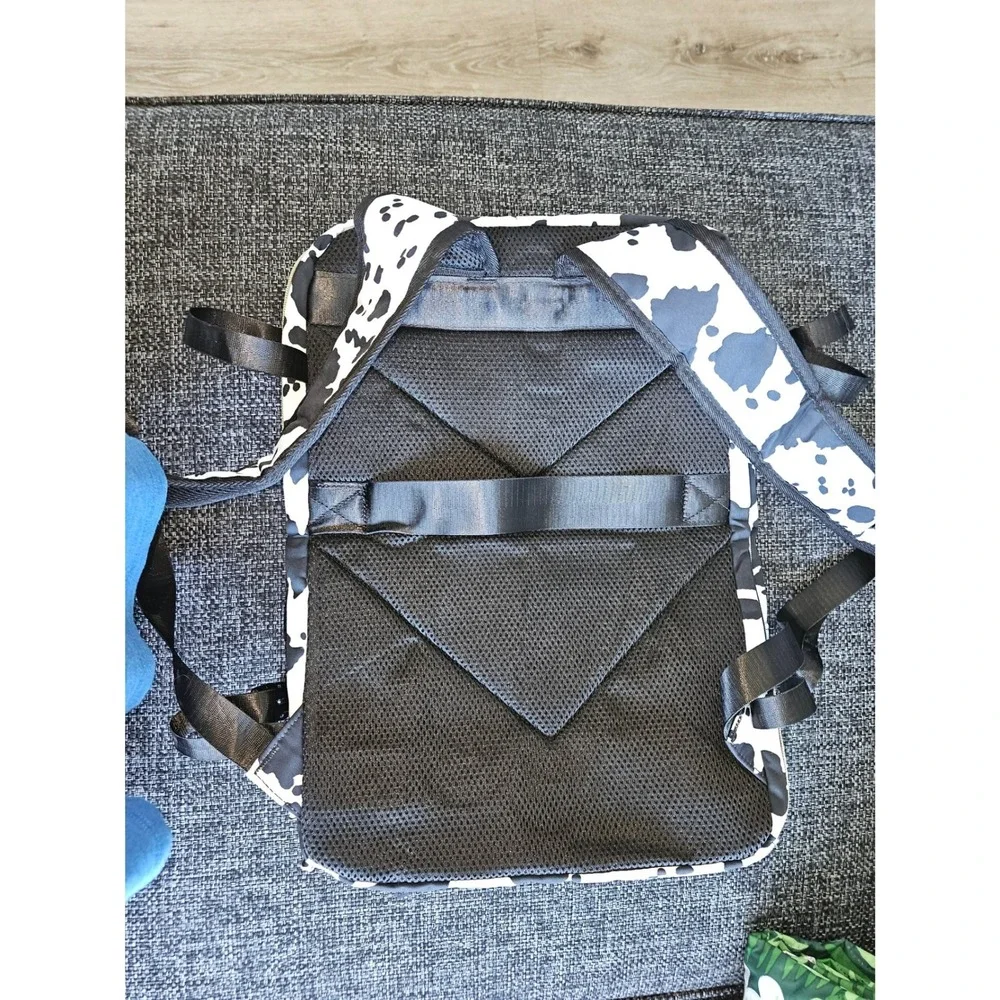 Unbranded Cow Print Travel Backpack Unisex Large Black White 16 in laptop